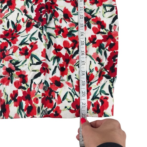 Lands’ End Floral Cardigan XSP | 100% Supima Cotton | Red White Black Spring B53 - Picture 5 of 8